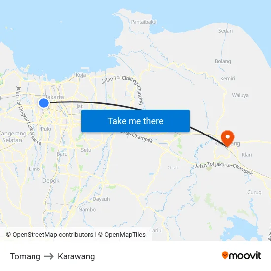 Tomang to Karawang map