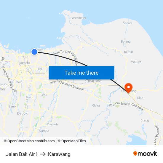 Jalan Bak Air I to Karawang map