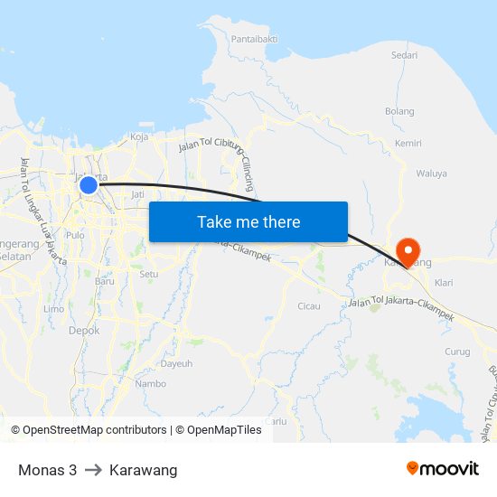 Monas 3 to Karawang map