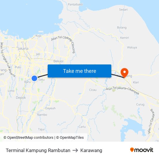 Terminal Kampung Rambutan to Karawang map