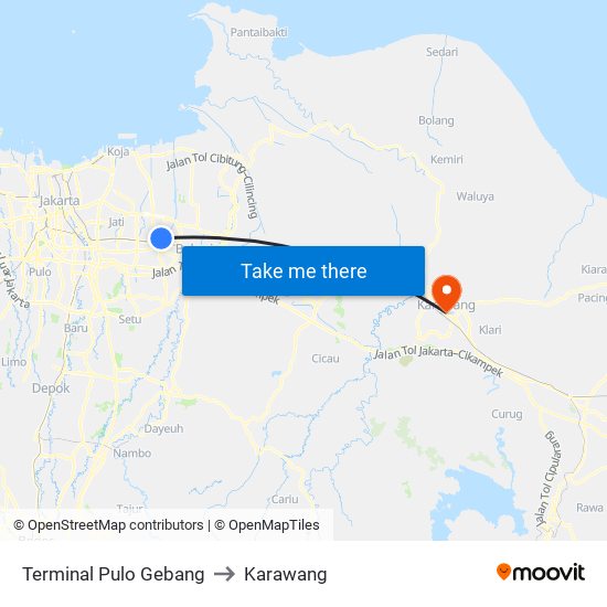 Terminal Pulo Gebang to Karawang map