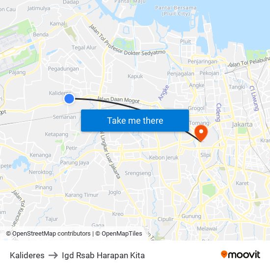 Kalideres to Igd Rsab Harapan Kita map