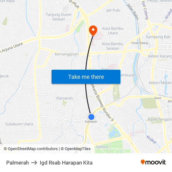 Palmerah to Igd Rsab Harapan Kita map
