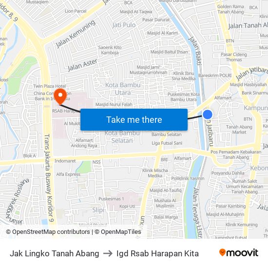 Jak Lingko Tanah Abang to Igd Rsab Harapan Kita map