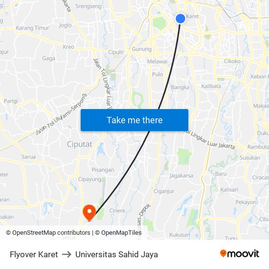 Flyover Karet to Universitas Sahid Jaya map