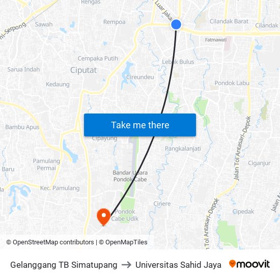 Gelanggang TB Simatupang to Universitas Sahid Jaya map