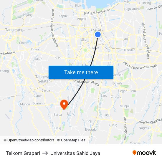 Telkom Grapari to Universitas Sahid Jaya map