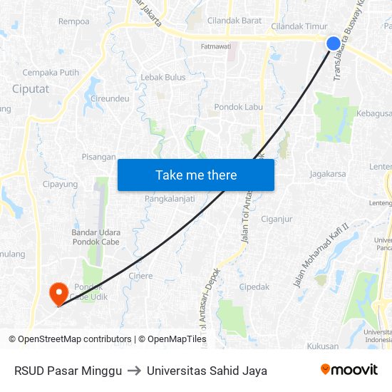 RSUD Pasar Minggu to Universitas Sahid Jaya map