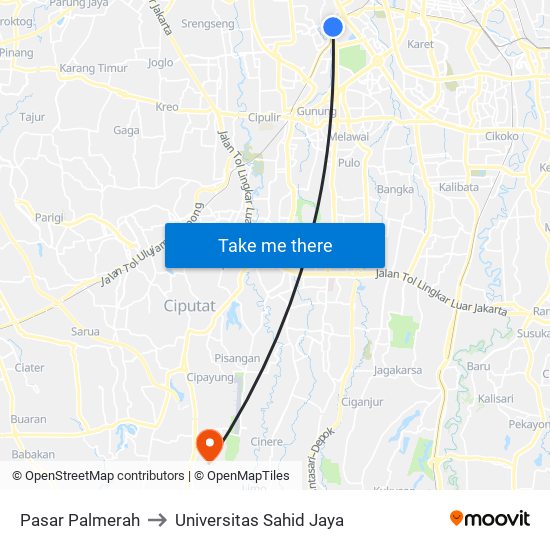 Pasar Palmerah to Universitas Sahid Jaya map