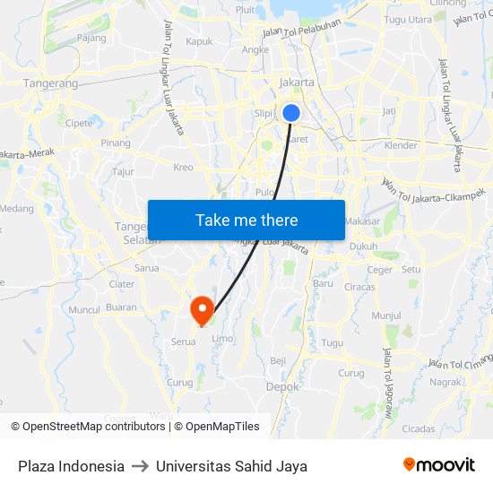 Plaza Indonesia to Universitas Sahid Jaya map