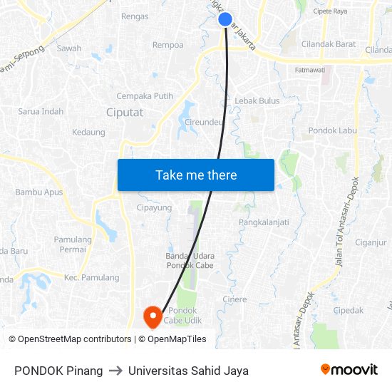PONDOK Pinang to Universitas Sahid Jaya map