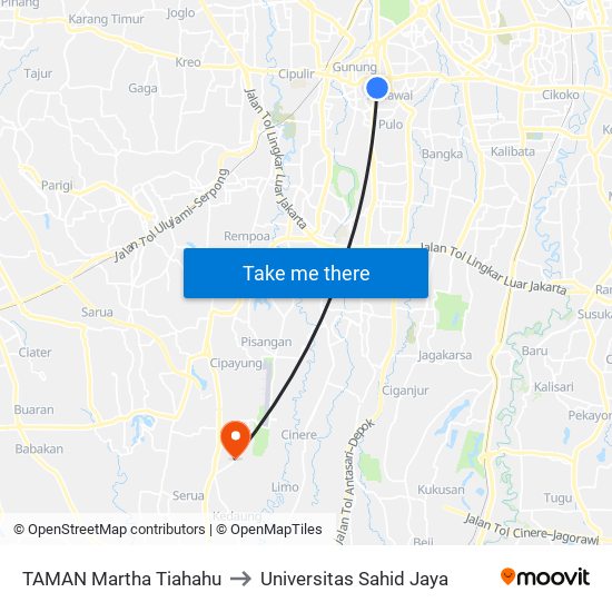 TAMAN Martha Tiahahu to Universitas Sahid Jaya map