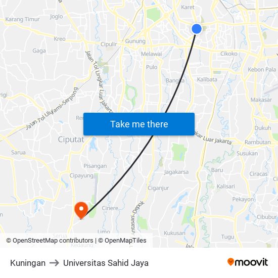 Kuningan to Universitas Sahid Jaya map