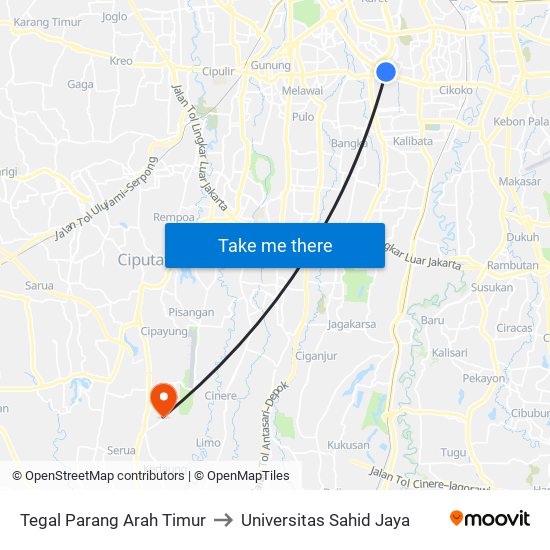 Tegal Parang Arah Timur to Universitas Sahid Jaya map