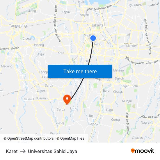 Karet to Universitas Sahid Jaya map