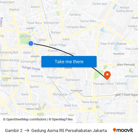 Gambir 2 to Gedung Asma RS Persahabatan Jakarta map