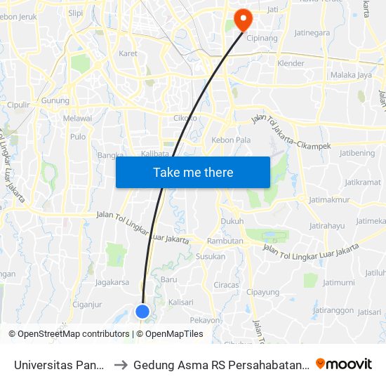 Universitas Pancasila to Gedung Asma RS Persahabatan Jakarta map