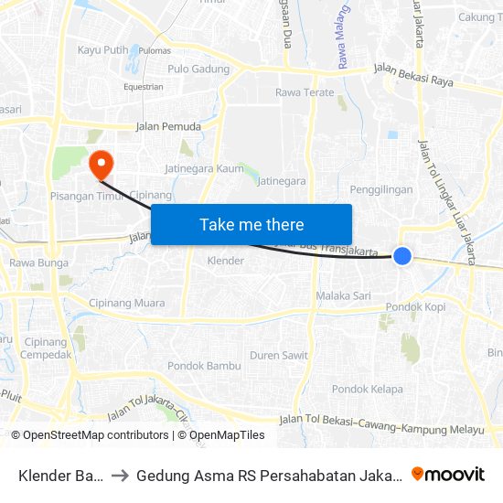 Klender Baru to Gedung Asma RS Persahabatan Jakarta map