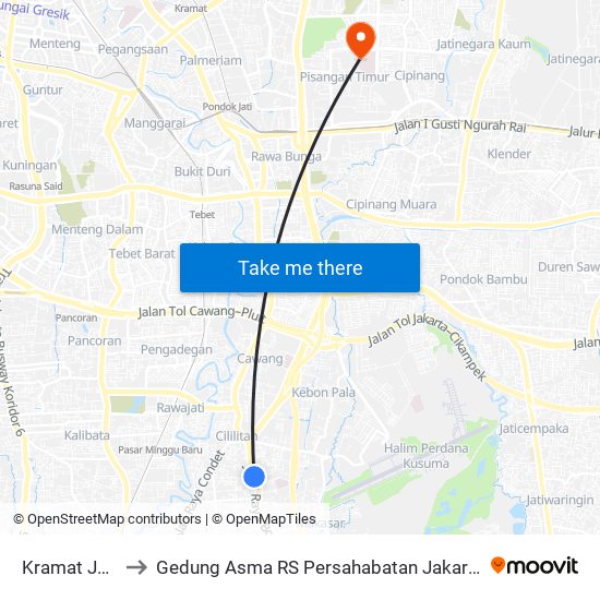 Kramat Jati to Gedung Asma RS Persahabatan Jakarta map