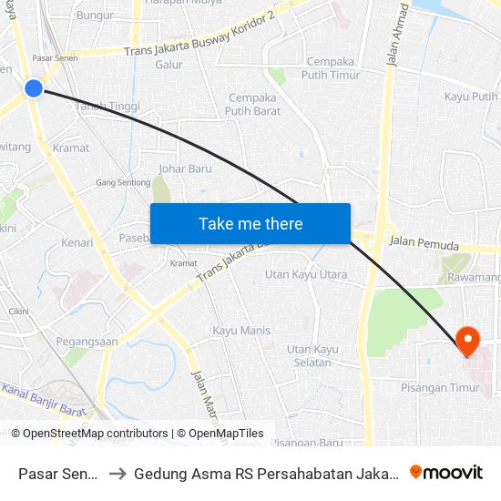 Pasar Senen to Gedung Asma RS Persahabatan Jakarta map