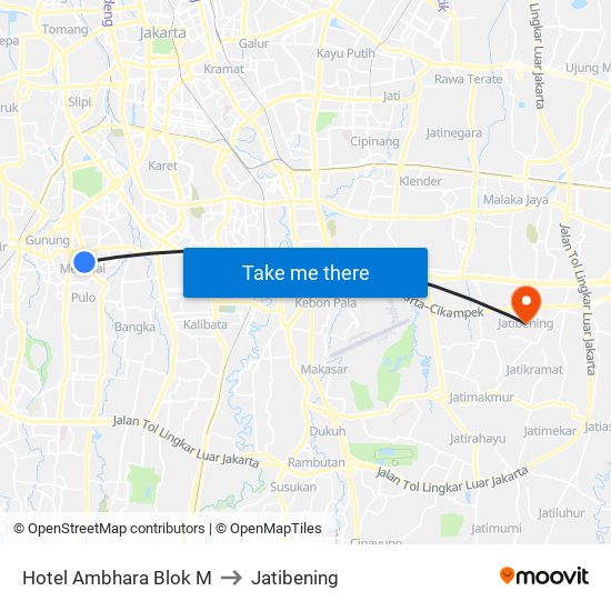 Hotel Ambhara Blok M to Jatibening map