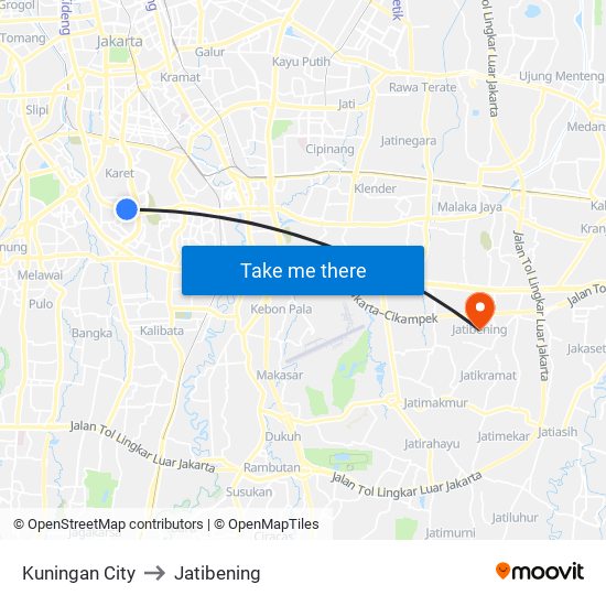Kuningan City to Jatibening map