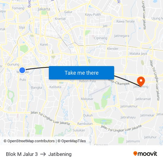Blok M Jalur 3 to Jatibening map