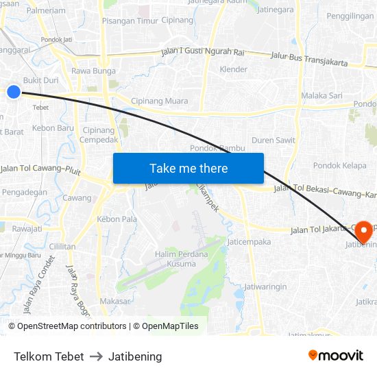 Telkom Tebet to Jatibening map