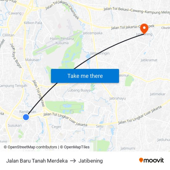 Jalan Baru Tanah Merdeka to Jatibening map