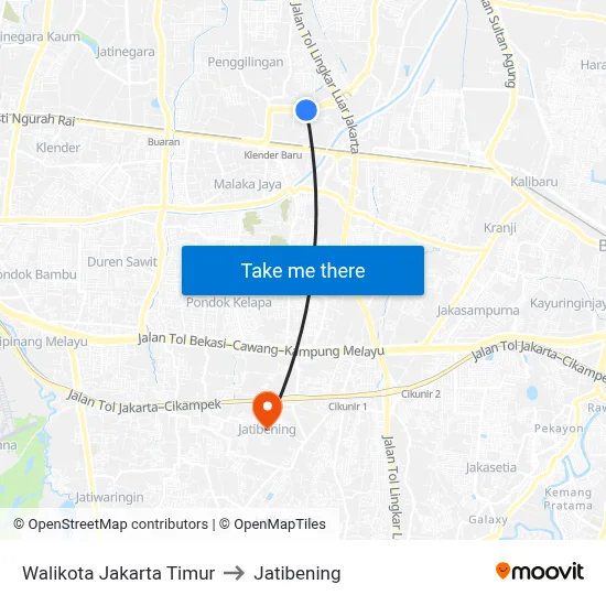 Walikota Jakarta Timur to Jatibening map