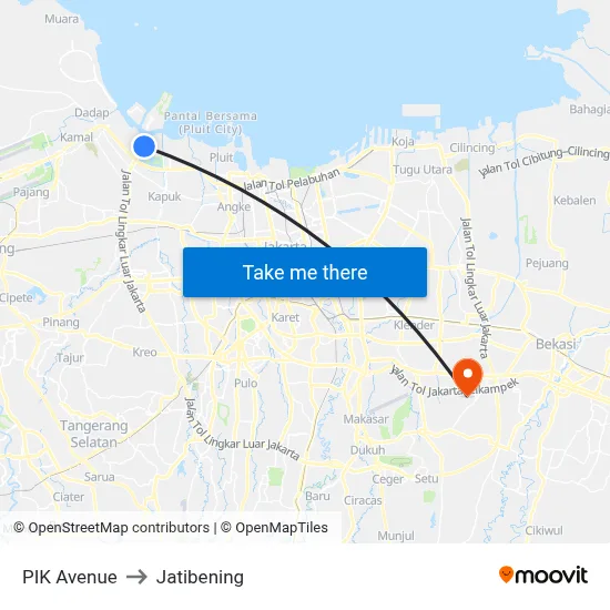 PIK Avenue to Jatibening map