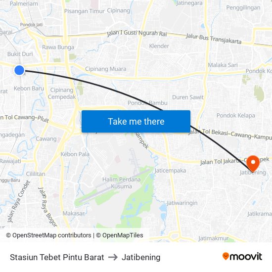 Stasiun Tebet Pintu Barat to Jatibening map