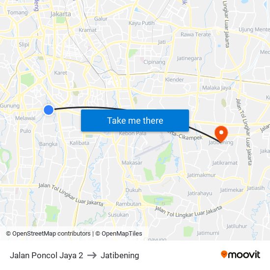 Jalan Poncol Jaya 2 to Jatibening map
