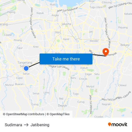 Sudimara to Jatibening map