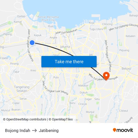 Bojong Indah to Jatibening map