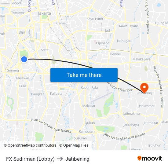 FX Sudirman (Lobby) to Jatibening map