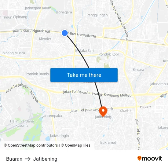 Buaran to Jatibening map