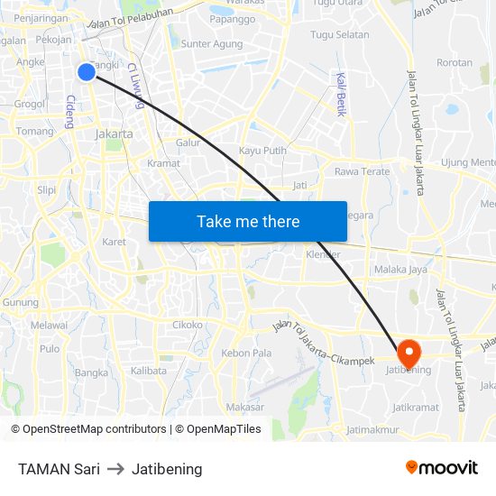 TAMAN Sari to Jatibening map