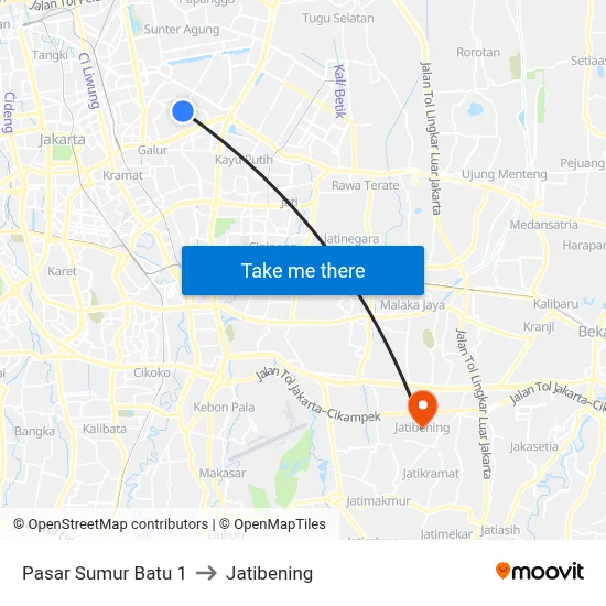 Pasar Sumur Batu 1 to Jatibening map