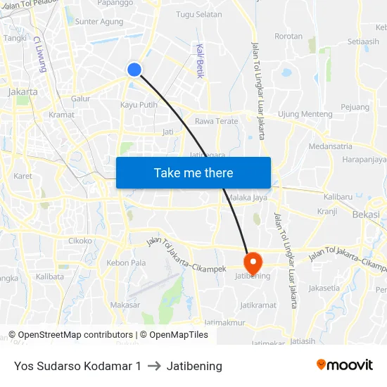 Yos Sudarso Kodamar 1 to Jatibening map