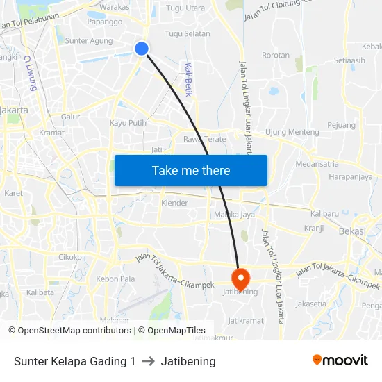 Sunter Kelapa Gading 1 to Jatibening map
