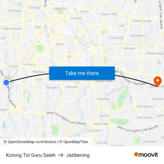 Kolong Tol Guru Saleh to Jatibening map