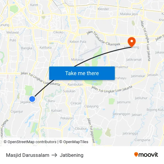 Masjid Darussalam to Jatibening map