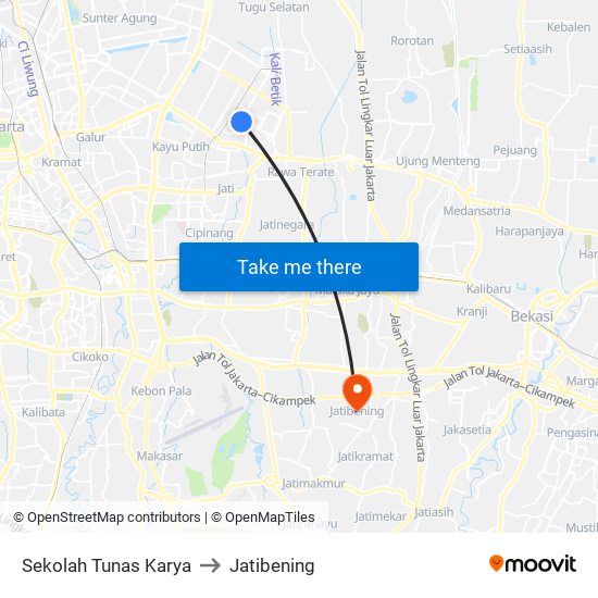 Sekolah Tunas Karya to Jatibening map