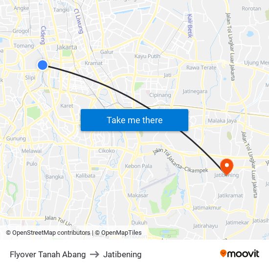 Flyover Tanah Abang to Jatibening map