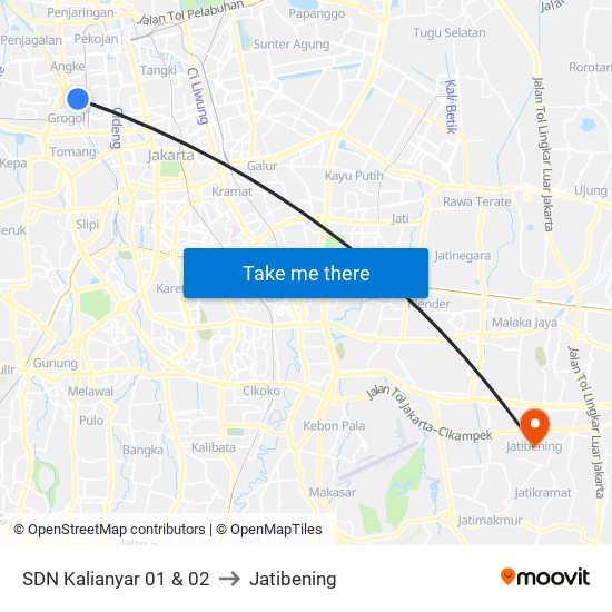 SDN Kalianyar 01 & 02 to Jatibening map