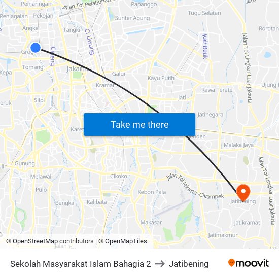 Sekolah Masyarakat Islam Bahagia 2 to Jatibening map