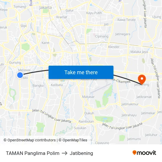 TAMAN Panglima Polim to Jatibening map