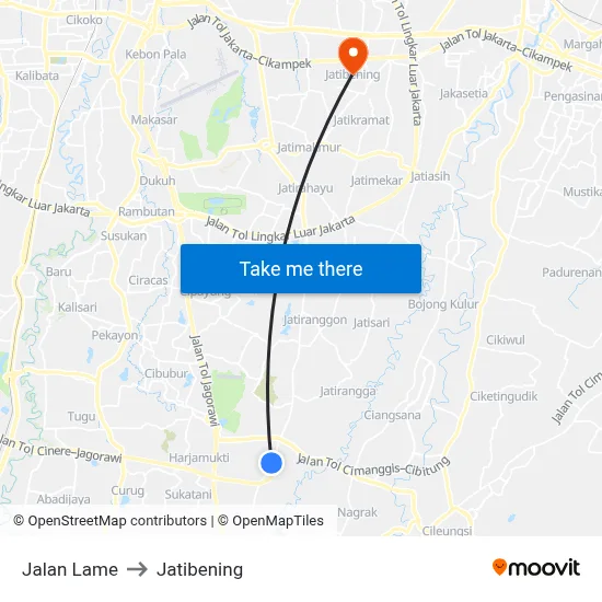 Jalan Lame to Jatibening map