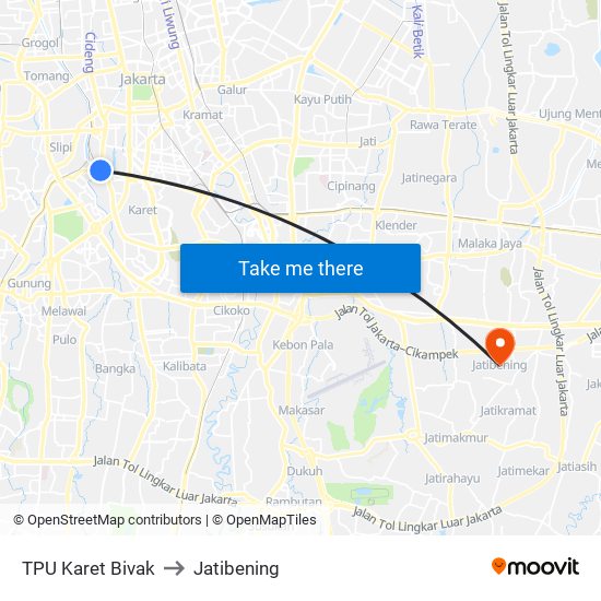 TPU Karet Bivak to Jatibening map